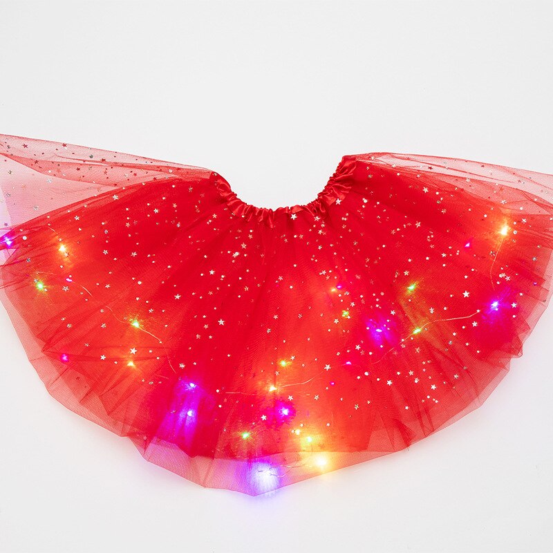 Ins Volwassen Pailletten Met Verlichting Led Tutu Rok Lichtgevende Halve Lengte Mesh Rok Led Licht Onverzorgd Rok: big Red