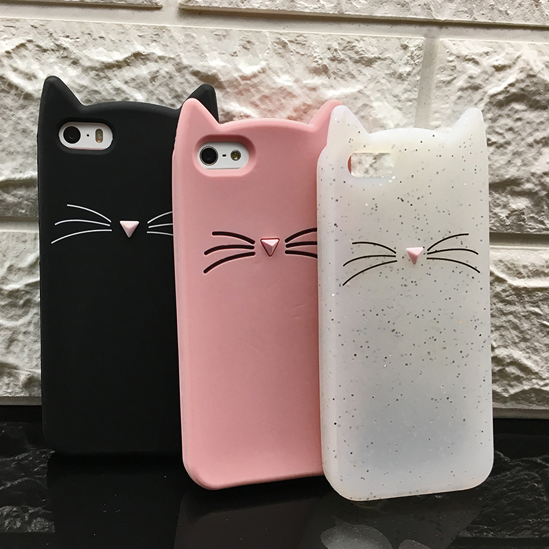 Funda para Iphone 5 5SCute silicona 3D brillo suave TPU gato fundas de teléfono Apple 6 6s 7 8 11 X XR Xs Max Fundas Coque para niña