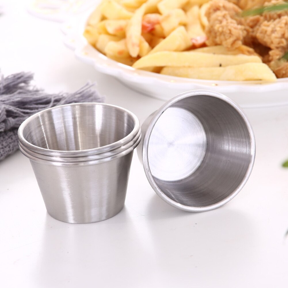 4pcs Stainless Steel Pot Dipping Bowl Small Sauce Cup Seasoning Dish Saucer Appetizer Plates Sauce Container for Restaurant