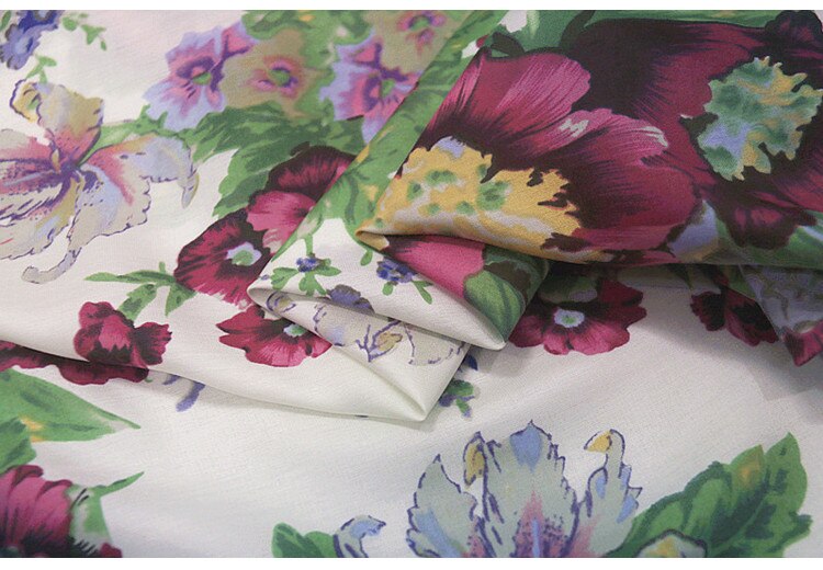 estampado grande floral colorido seda algodón tela estampado real 13momme 136cm ancho, SCT105