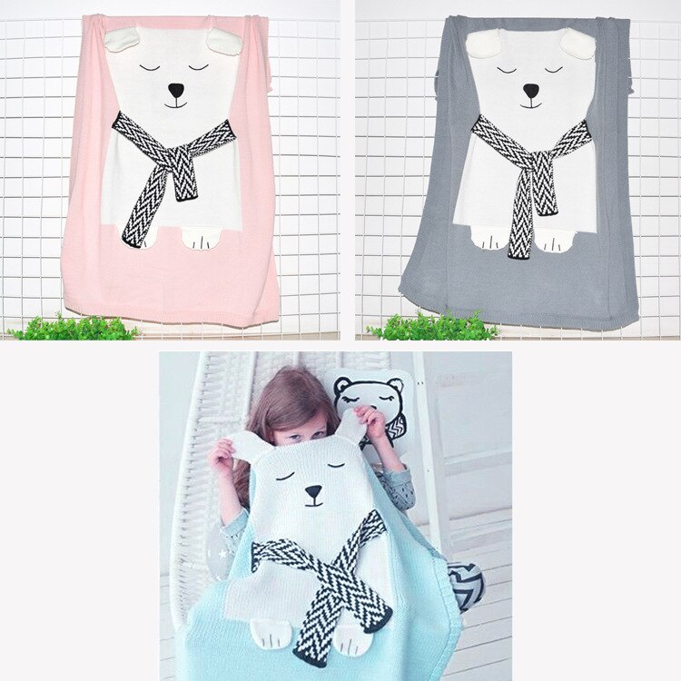 2019 nova marca bebe urso branco cobertor estéreo toalha de ouvido primavera outono kniting soogan camisola colcha praia esteira do bebê algodão cobertor