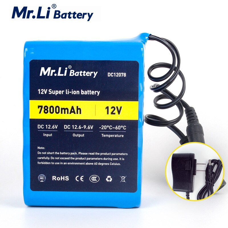 Mr.Li 12V Battery 18650 Rechargeable 12V 7800mah Lithium Ion Battery Pack With 1A Charger