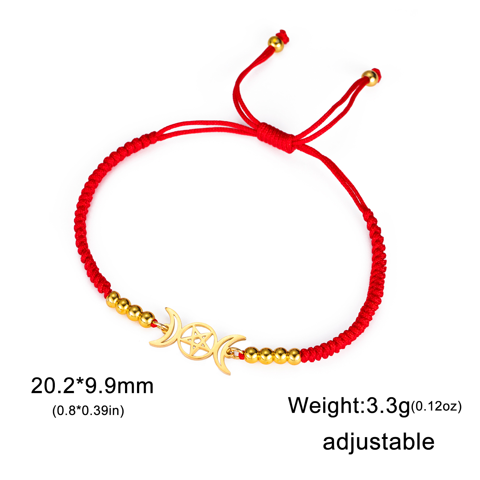 COOLTIME Triple Moon Goddess Bracelet for Women Men Stainless Steel Pentagram Magic Wicca Amulet Bracelet Jewelry Birthday: Rust Red
