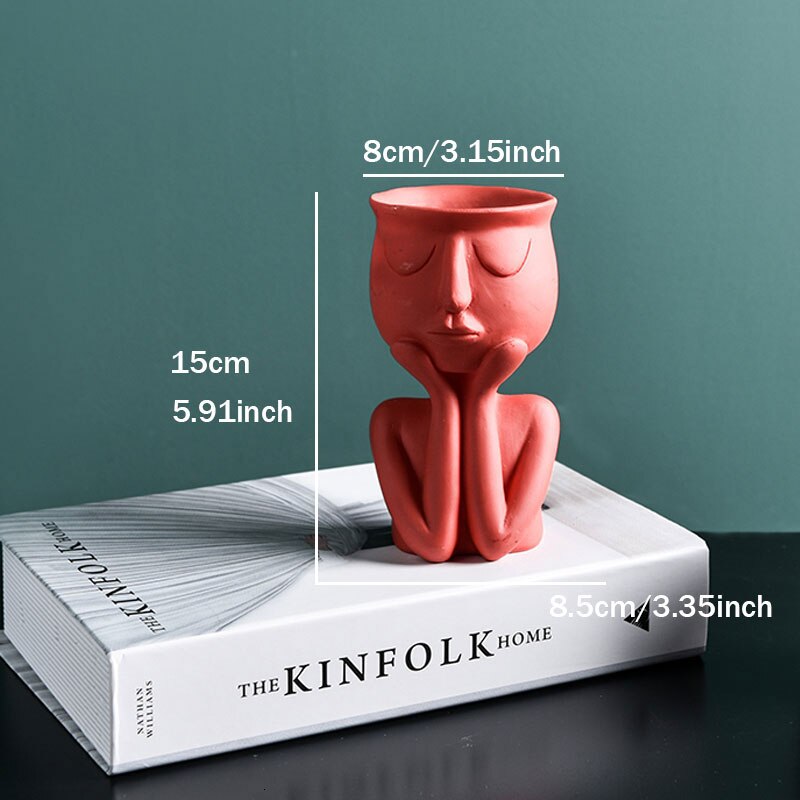 Humanoid Ceramic Flower Pot Character Sitting Posture Sculpture Vase Desktop Flower Arrangement Container Couple Ornaments: C