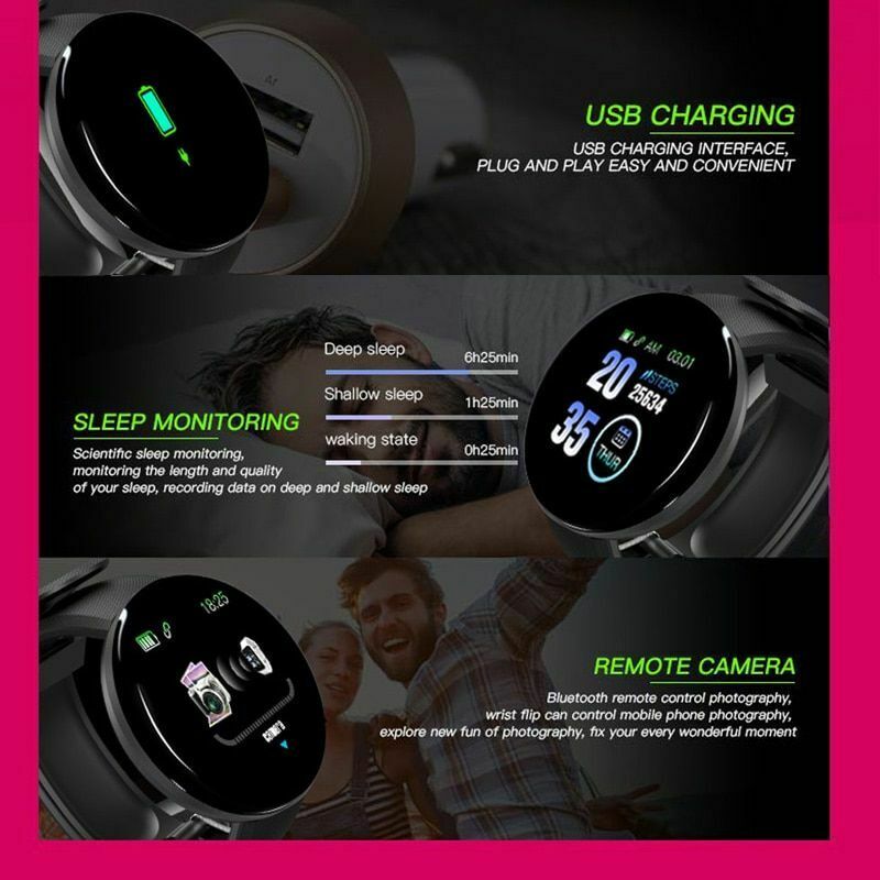 D18 fitness ure smart ur smart armbånd mænd kvinder blodtryk trin information påmindelse stopur til ios android