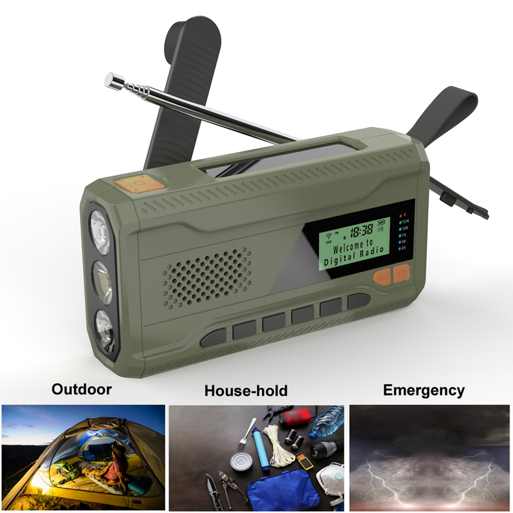 Radio de emergencia DAB/FM con Bluetooth, receptor de Radio Solar portátil, dinamo de manivela, Radio para exteriores, altavoz para acampar con linterna