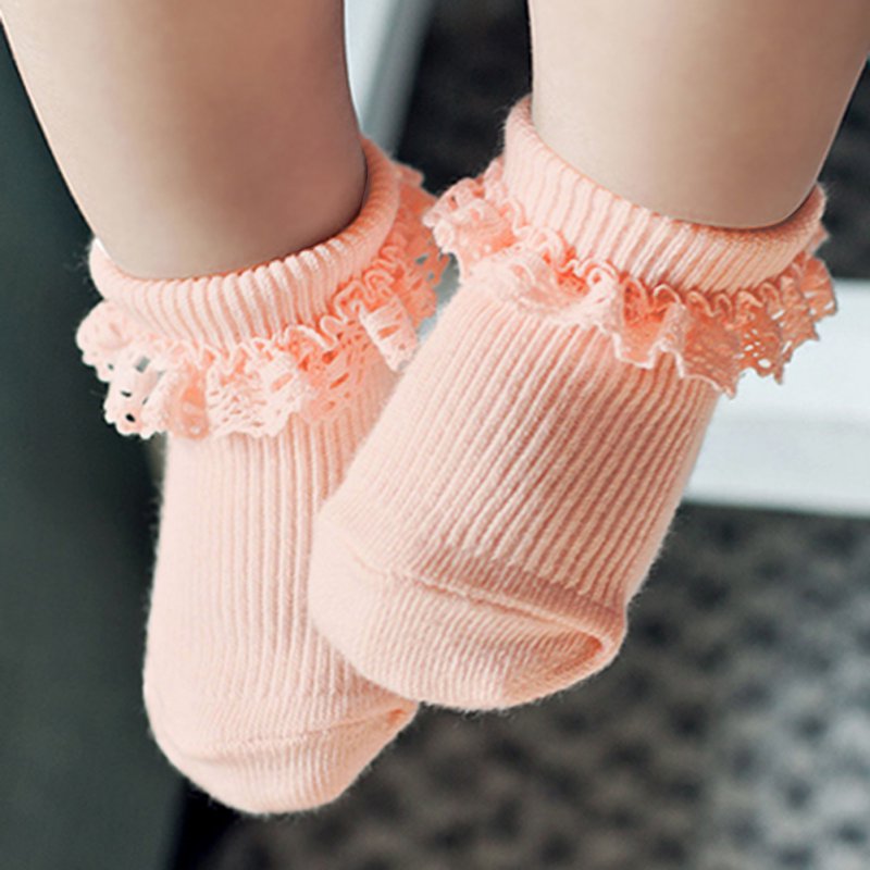 nette Neugeborene Kleinkind Mädchen Socken Kind Weiß Rosa Lace Rüschen Trim gleitschutz Socken