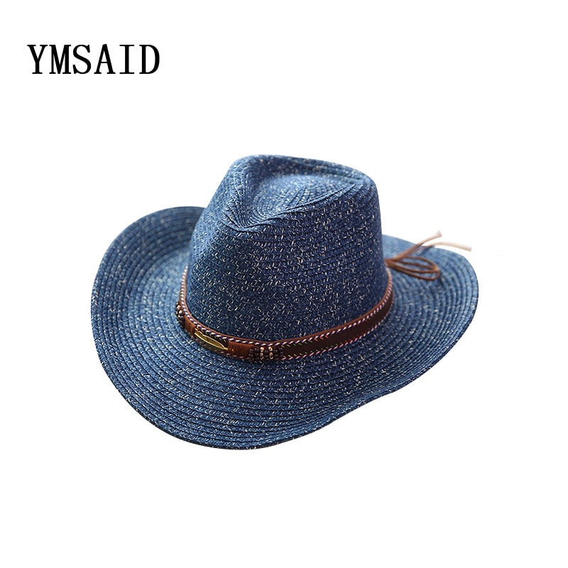Ymsaid sommerstil cowboy stråhatt kvinner menn sommer utendørs reise strandhatter unisex fast vestlig solskjermhette