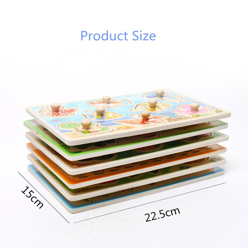 Wooden Puzzles Hand Grab Boards Toys Montessori Tangram Jigsaw Baby Educational Toys Cartoon Vehicle Animals Fruits 3D Puzzles