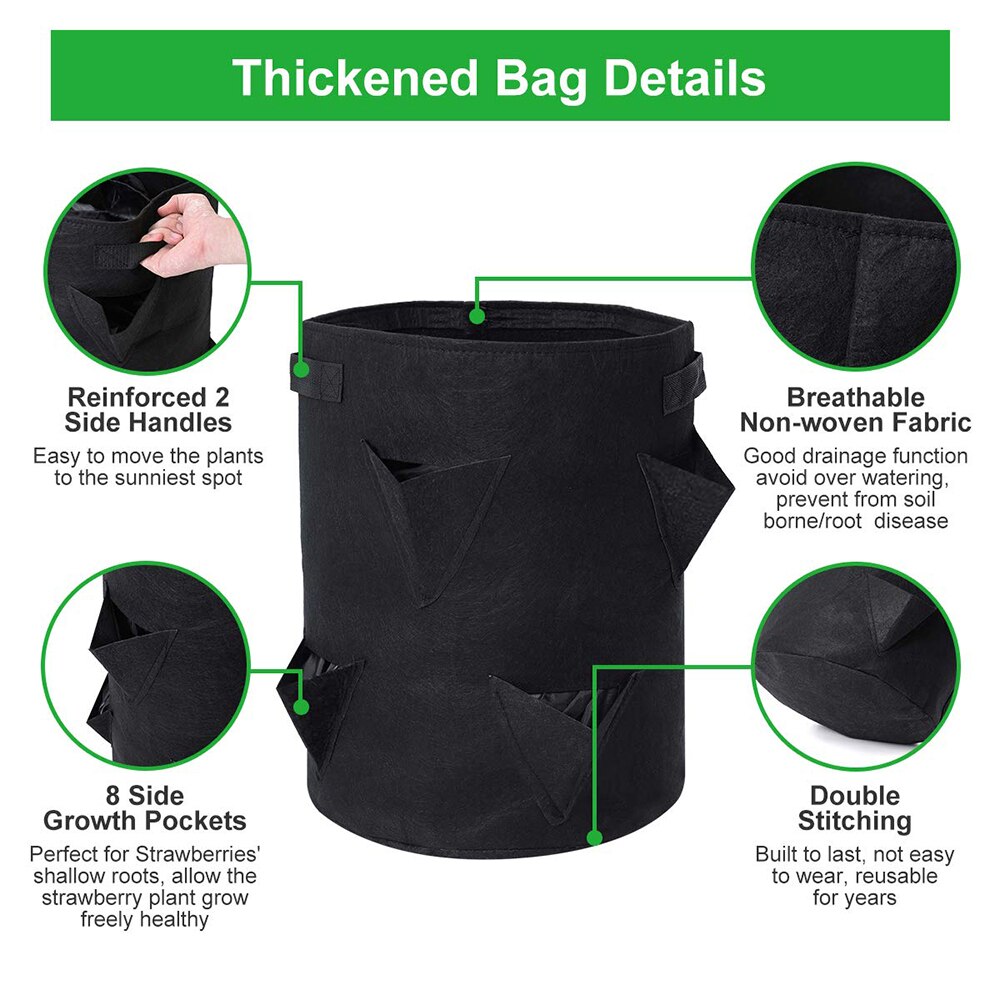 Garden Outdoor Planting Grow Bag Strawberry Vertical Flower Herb Pouch Root Breathable Vegetable Round Reusable Pot Planter