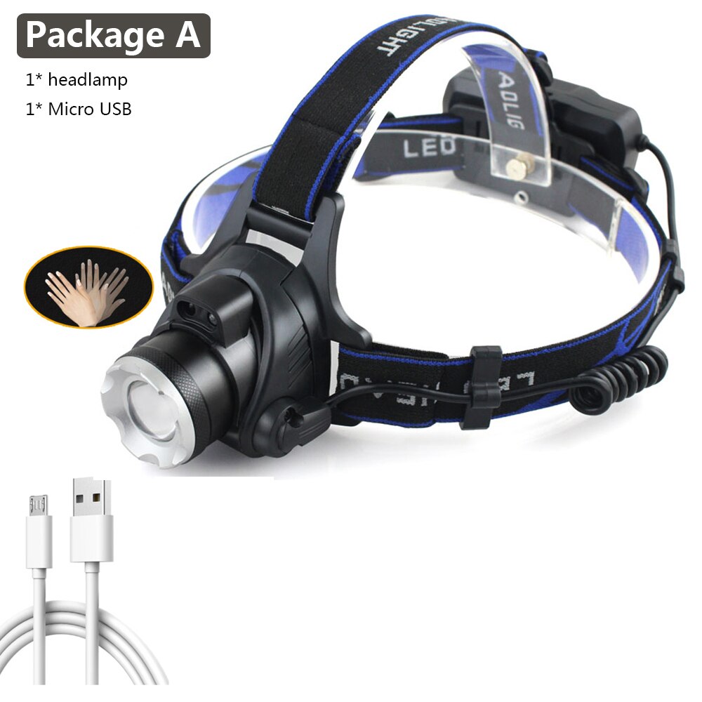 Sensor Headlight Camping Flashlight Head Light Torch Lamp Bulbs USB Rechargeable LED Headlamp 3000lm XM-L2 T6 Body Motion: Sensor Package A / XM-L2 U3
