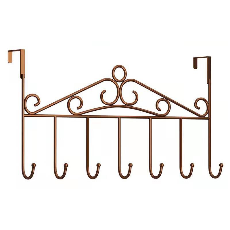 Gancho trasero para puerta de hierro, perchero multiusos sin clavos, D19: 7 hooks copper