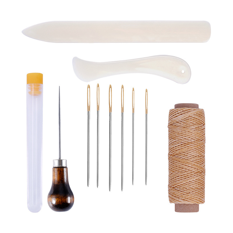 Zestaw narzędzi robić skóry, zestaw rzemieślniczy robić obróbki skóry z woskowaną nićą, szpikulcem robić szycia, igłami zakrzywionymi, naparstkiem, narzędzia robić naprawy dla początkujących i profesjonalistów.: Głęboki niebieski