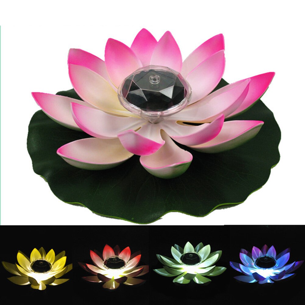 Artifical Floating Lotus Flower Solar Powered Night Light LED Energy Saving Lotus Lamp Garden Pool Pond Fountain Decoration
