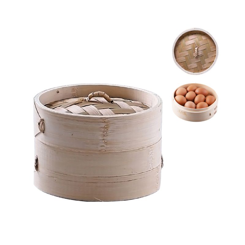 Vaporera de bambú itchen, vaporera asiática para Dumplings Dim Sum: 20CM