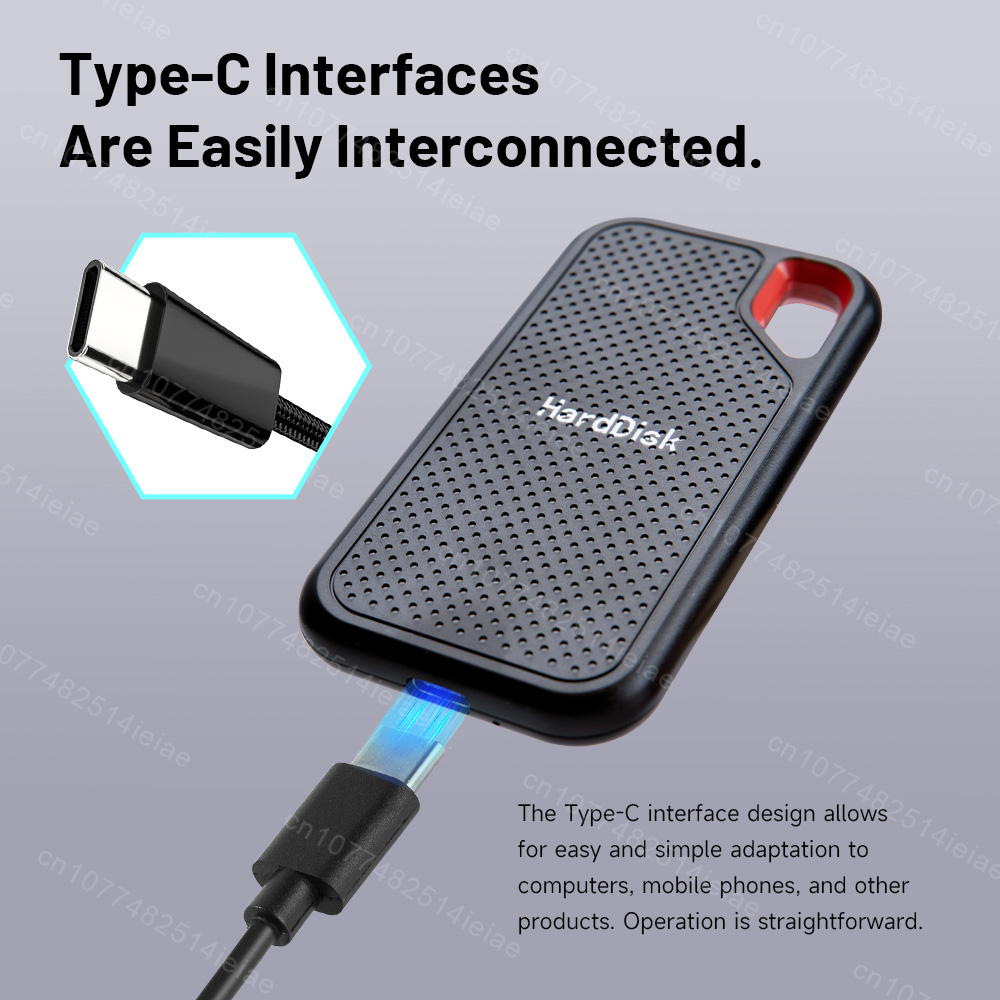 Portable 2TB high-speed solid-state drive with USB 3.1 Type-C interface, suitable for laptops/mobile phones.