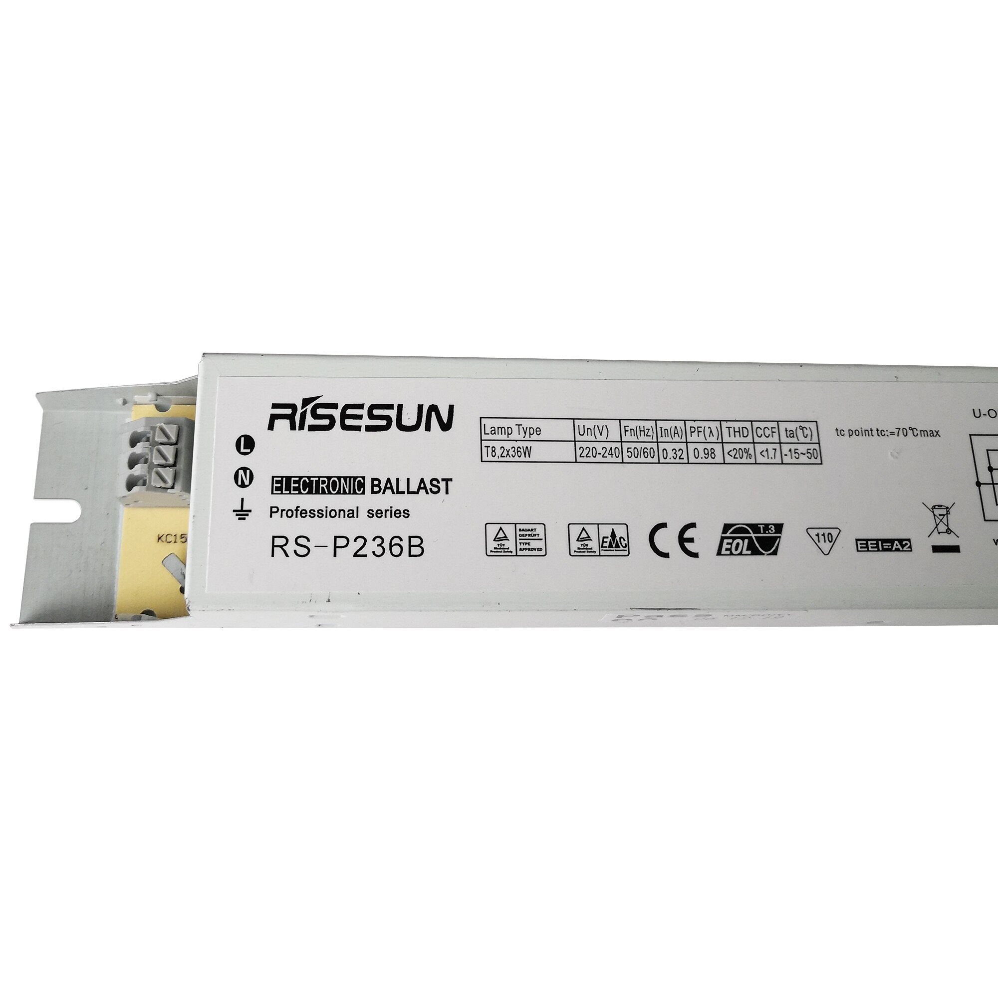 Risesun rs -p236b t8 2 x 36w elektronisk forkoblingslampe uv-forkobling til 2 lamper 220v hvite , 2-- pak