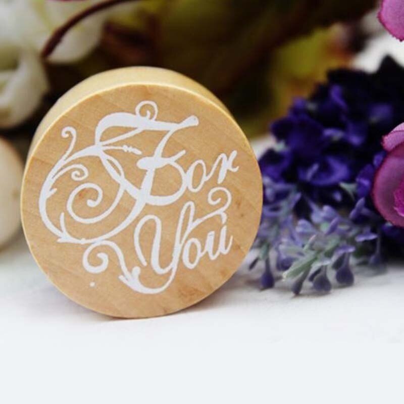 Retro Round Wooden Stamp Popular Handwriting Wish Sentiment Wooden Rubber Round Stamp Floral Choose Word: for you