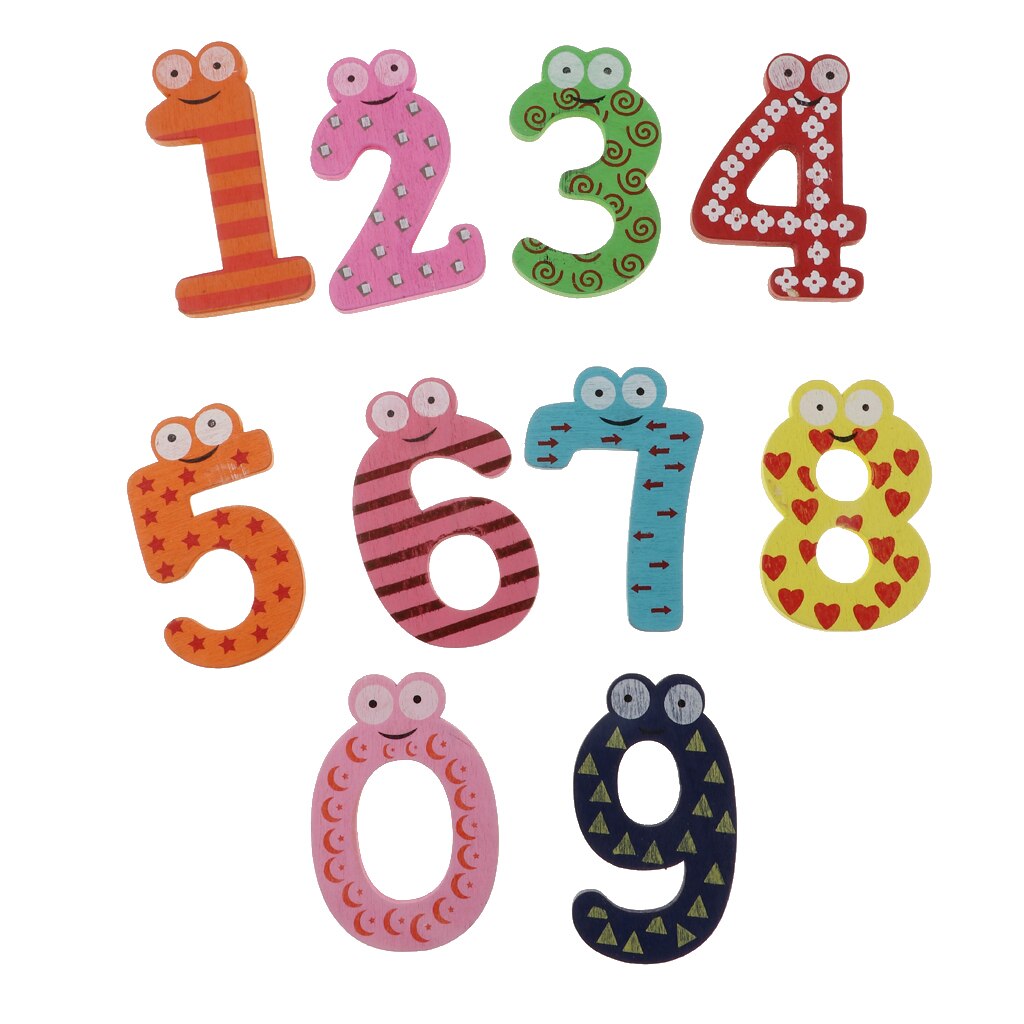Math 0 - 9 Wooden Magnetic Number Blocks Cartoon Fridge Magnet Learning Toys