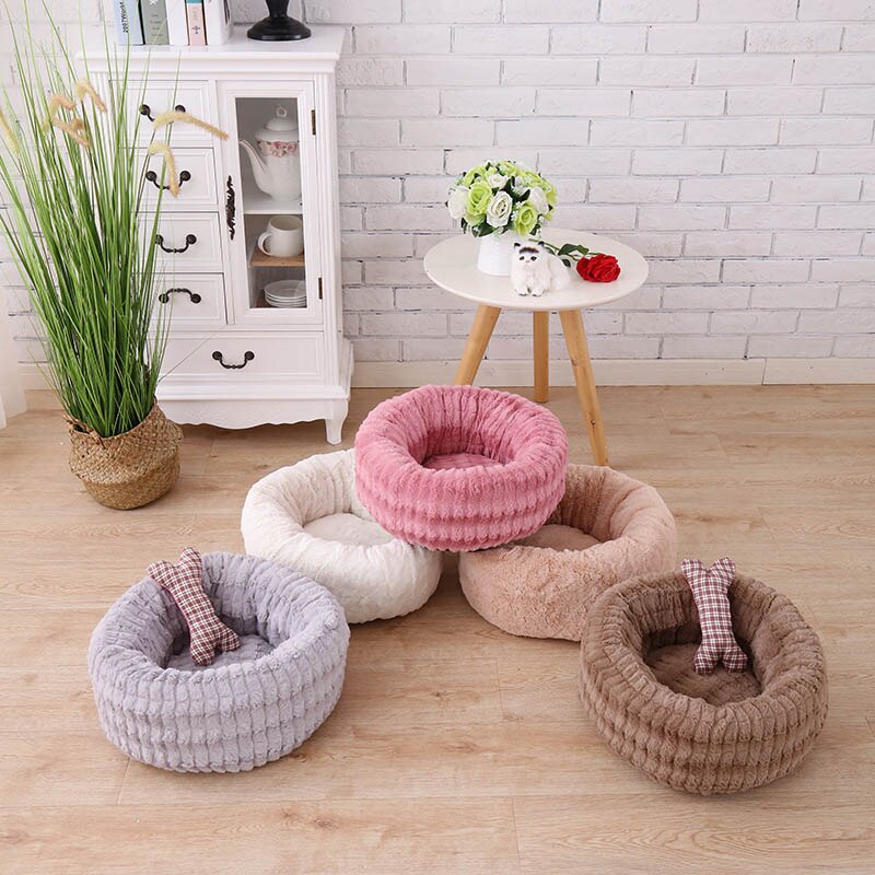 Cama de nido para mascotas, colchoneta redonda de felpa Pv, perros pequeños, chihuahua, Bulldog Francés, adecuado para gatos y perros, lavable, cachorro
