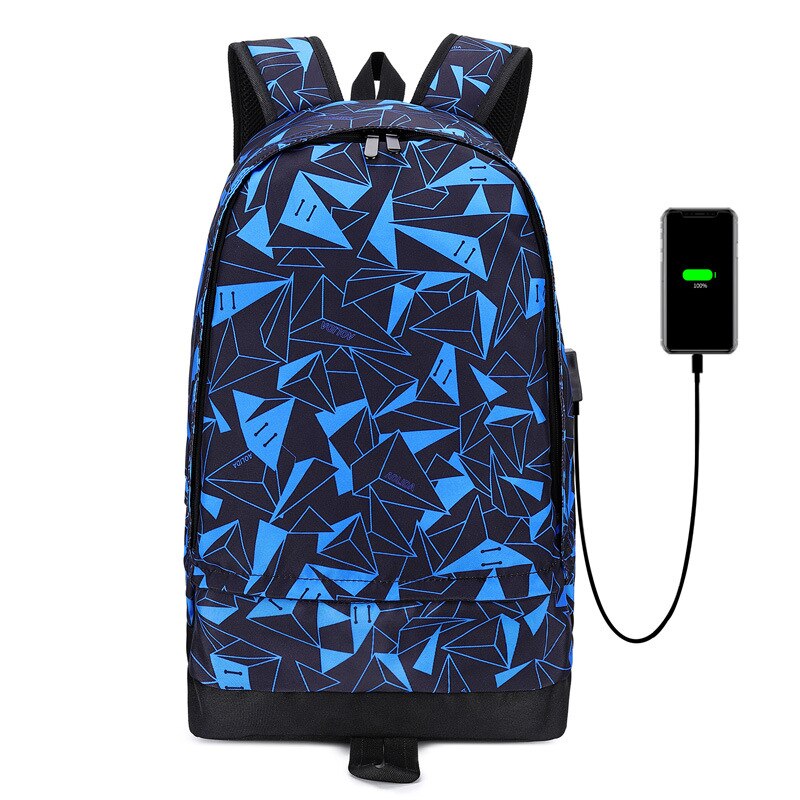 Heren rugzak tas usb opladen slimme schooltas heren rugzak waterdichte reis computer student schooltas: Blauw