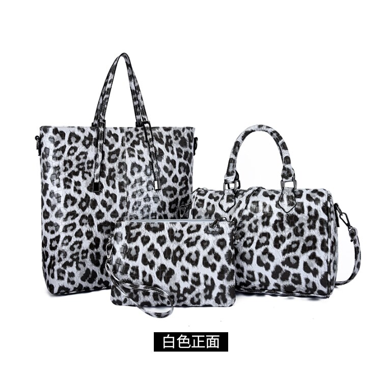 Bolso de mujer 3 uds Pu, bolso para la familia con estampado de leopardo, bolso cruzado, bolso de mano de gran capacidad para mujeres elegantes: white