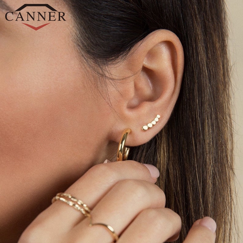 Canner ægte 925 sterlingsølv klassiske runde øreringe bøjle øreringe til kvinder uregelmæssig øreringskrog kolczyki