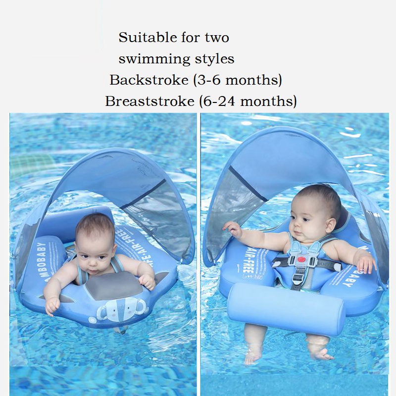 Mambobaby Baby Float With Roof Toddler Lying Swimming Ring Waist Non-Inflatable Buoy Swim Trainer Paddling Pool Toys Accessories
