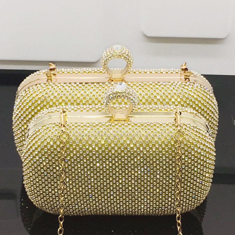 Glanzend Glitter Avondtassen Rhinestone Hard-Oppervlak Doos Zakken Elegante Vrouwelijke Bruiloft Schouder Pouch Banket Party Luxe Portemonnee