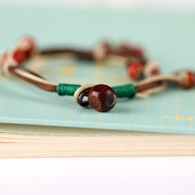 Schöne Hand-woven frauen Armbänder Vintage Ethnische Stil Keramik Perlen Legierung Blume Blätter Anhänger Schmuck Zubehör