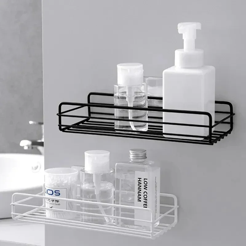 Montado na parede do banheiro prateleira de canto armazenamento ferro chuveiro dreno cesta cosméticos rack shampoo titular organizador do banheiro prateleiras parede