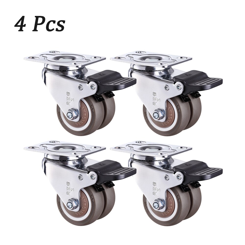 1.5/2 inch 360 Degree Swivel Caster Wheels Heavy Duty Caster Wheels With Double Wheels No Noise Wheels For Carts Workbench: 2 inch / 4 Pcs with brake