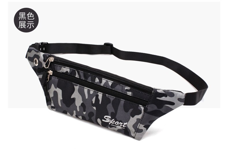 Mannen En Vrouwen Camouflage Zakken Outdoor Sport Taille Packs Persoonlijke Ultralichte Anti-Diefstal Mobiele Telefoon Tas Waterdicht borst: black