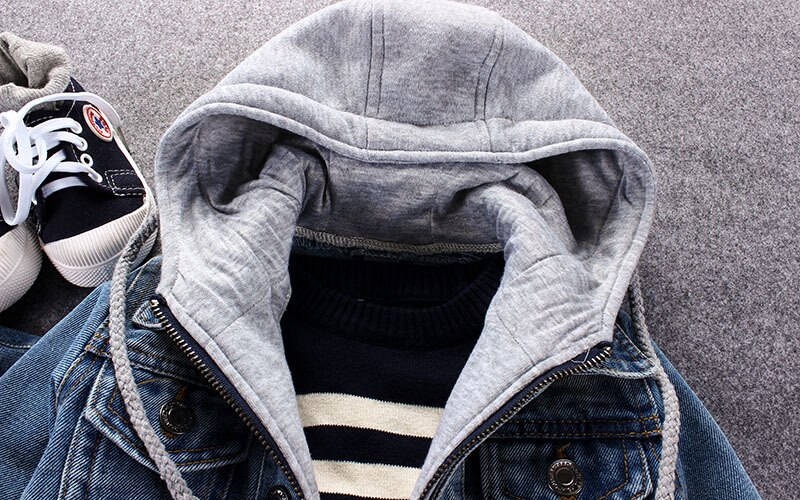 Nuovo Denim Con Cappuccio Ragazzo Giubbotti Faux A Due Pezzi Primavera Autumm Bambini Cappotti Del Bambino di Modo Giacca 8JK039