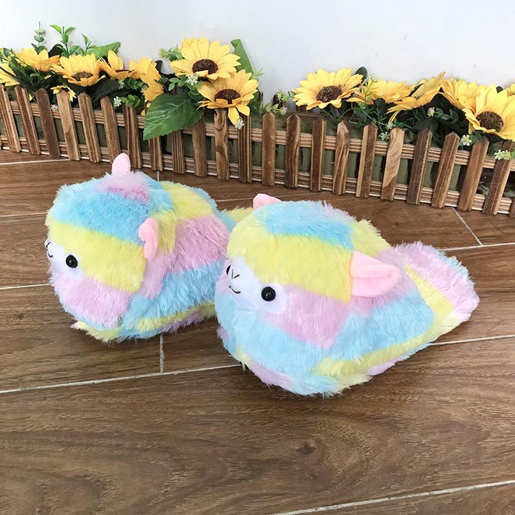 Schattige cartoon alpaca's dames winter huis pantoffels warme pluche binnenschoenen antislip flats huis vloer schoenen voor dames: B / 7