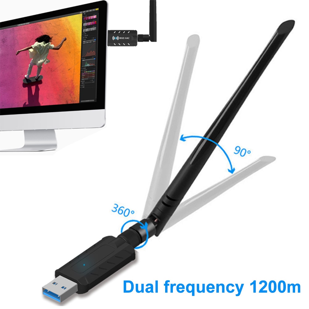 Wifi Adapter 2.4G 5G Free Driver USB 3.0 Antenna 1200Mbps Wifi USB Ethernet Network Card Dual Band wireless Wifi Dongle Receiver