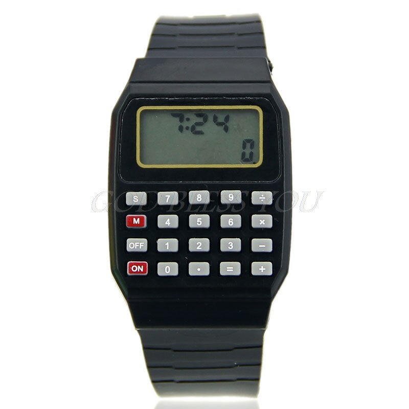 Fad Children Silicone Date Multi-Purpose Kids Electronic Calculator Wrist Watch: Black