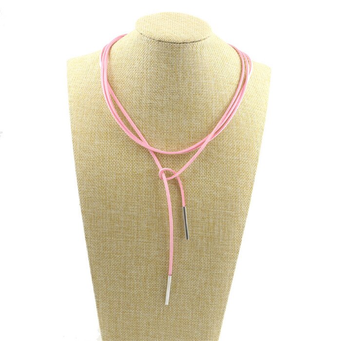 Gargantilla de cuero de imitación para mujer, collar largo de terciopelo con estilo, joyería artesanal, para novia, nueva: Pink Rope Silver