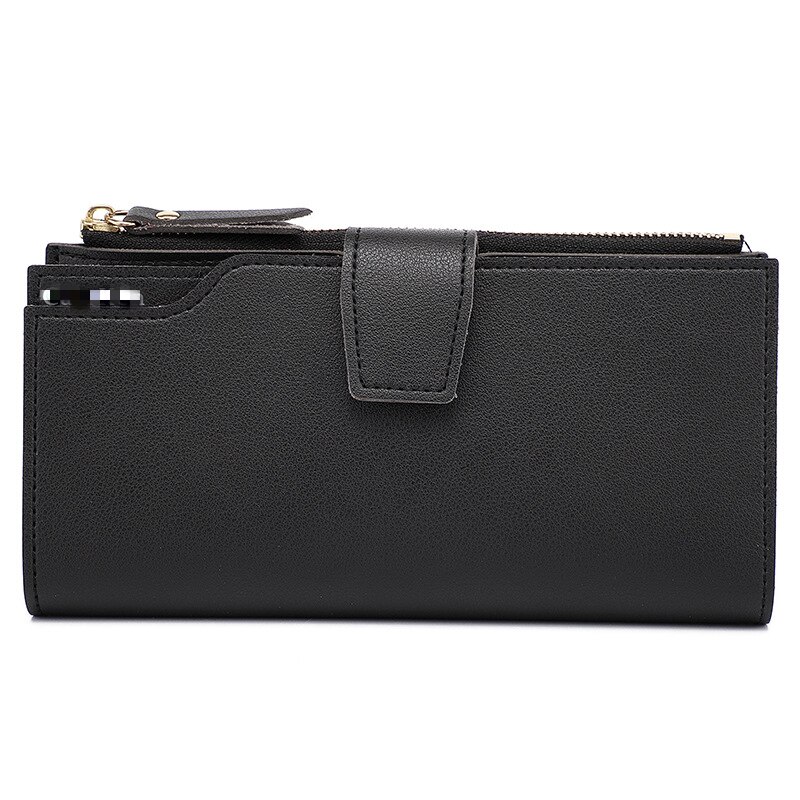 Dames portemonnee zacht pu leer rits portemonnee lange dames clutch portemonnee dames muntkaart portemonnee zwart: Zwart