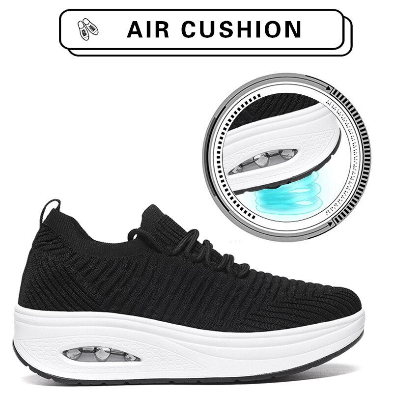 Obuwie damskie platforma trampki na koturnie 2020 oddychająca wysokość zwiększenie obuwie Casual Lace Up damskie buty Fitness kliny obuwie