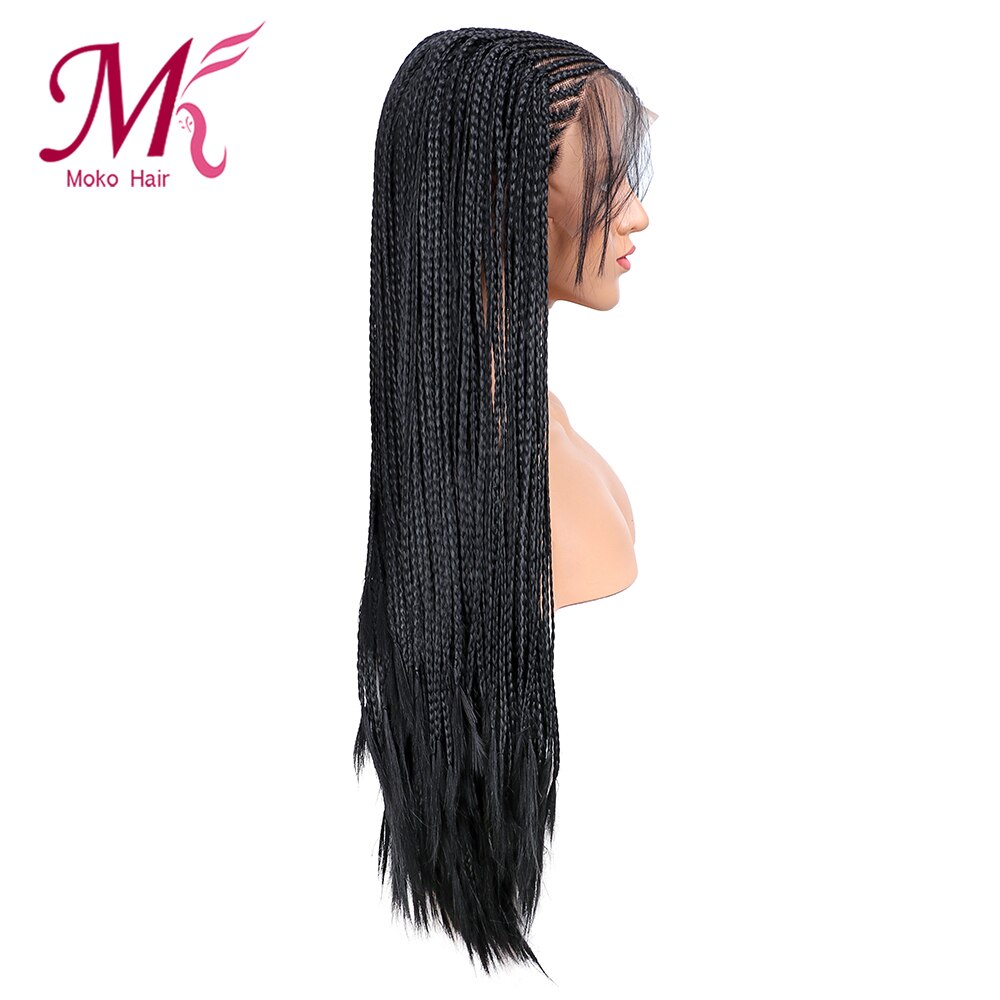 Moko-peluca con malla frontal trenzada sintética para mujer, con cola de caballo de Color Natural, trenza de ganchillo, estilo de