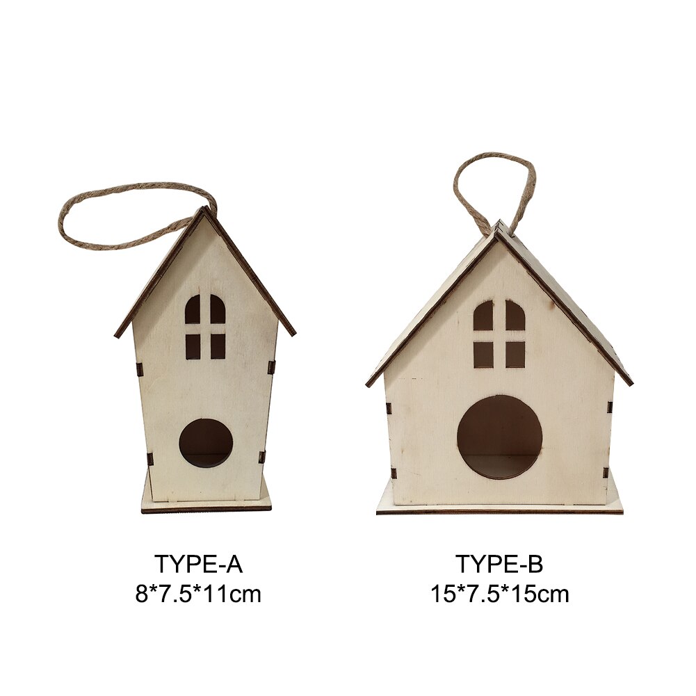 Outdoor Wooden Bird House Hanging Tree Hand-painted Kids DIY Home Garden Decoration Detachable Nest Craft For Outside