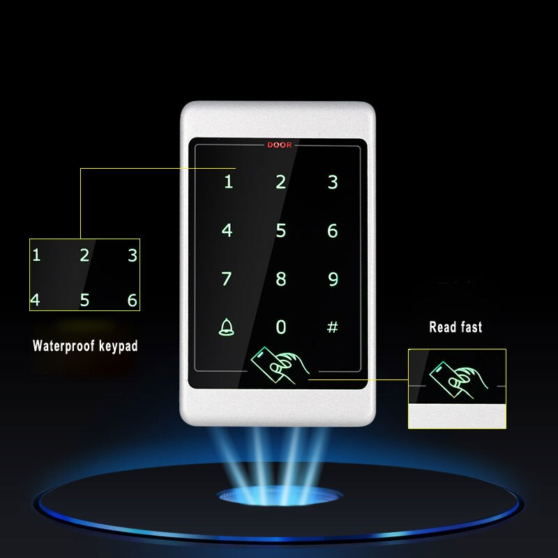 Metallinen kulunvalvonta kosketusnäppäimistö rfid  id 125k ip66 vedenpitävä kulunvalvontajärjestelmä 4000 käyttäjää 2 kpl emokortti 10 kpl tunniste