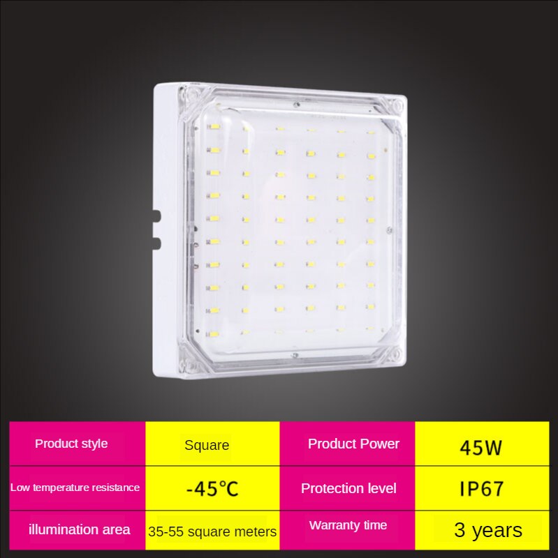 Utomhus led vattentät taklampa inomhusmonterad  ip67 badrum veranda 10/20w panel lampa lager kök väggbelysning: Kvadrat 45w