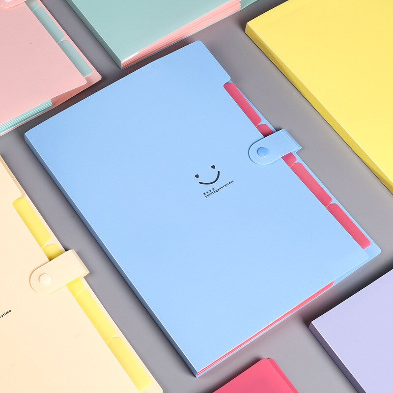 Literaire Leuke Smiley Gezicht Snoep Kleur Map Creatieve Scheiding Multi-layer A4 Map 5 Grid Orgel Zak Data Papier opbergtas