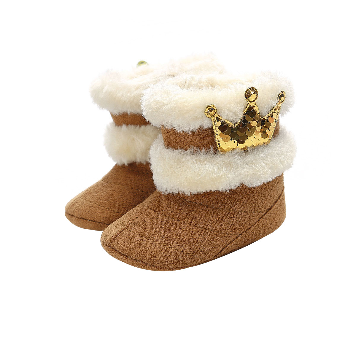 Baby Schoenen Peuter Baby Meisje Crown Schoenen Zachte Crib Zool Schoenen Pasgeboren Sequin Crown Fuzzy Winter Warme Laarzen