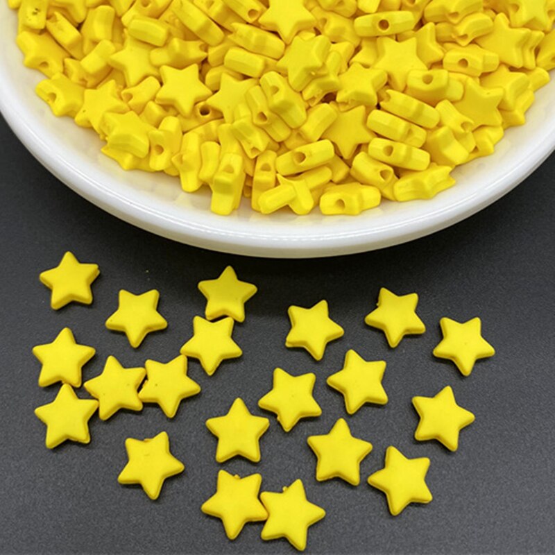 100 unids/lote 9mm cuentas acrílicas con forma de estrella de Color puro espaciador suelto para hacer joyería colgante collar pulsera hecha a mano DIY: Blanco