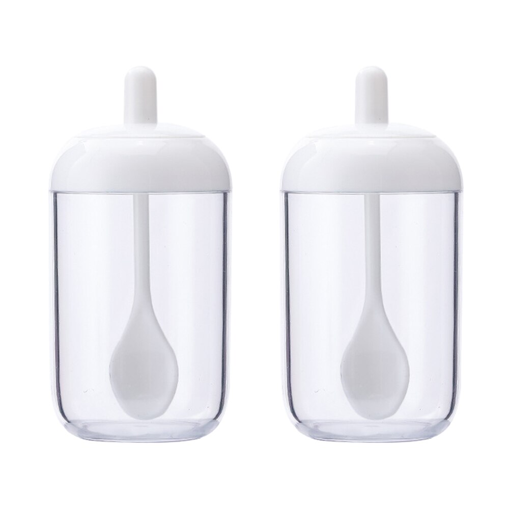 2 Stuks Keuken Suikerpot Zout Pot Peper Opslag Jar Kruiden Container Plastic Kruiderij Spice Houder Met Deksel En Lepel: White