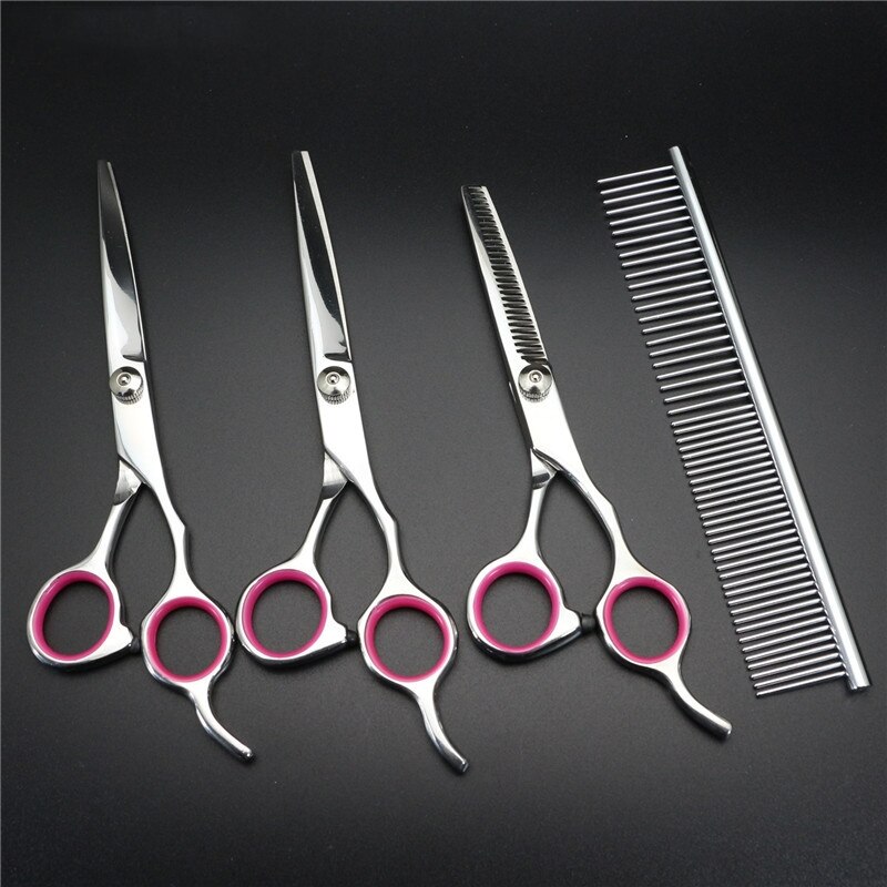 7.0 inch Pet Grooming Scissors Set Straight Curved Shears Cat Dog Cutting Thinning Tesoura for Groomer