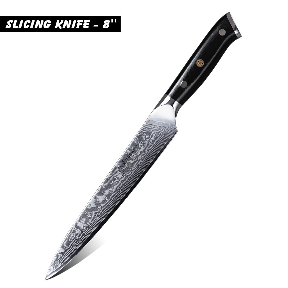 Turwho 7 st köksknivar set japansk damaskus kniv i rostfritt stål klyvkniv nakiri kniv med  g10 handtag: Skivkniv